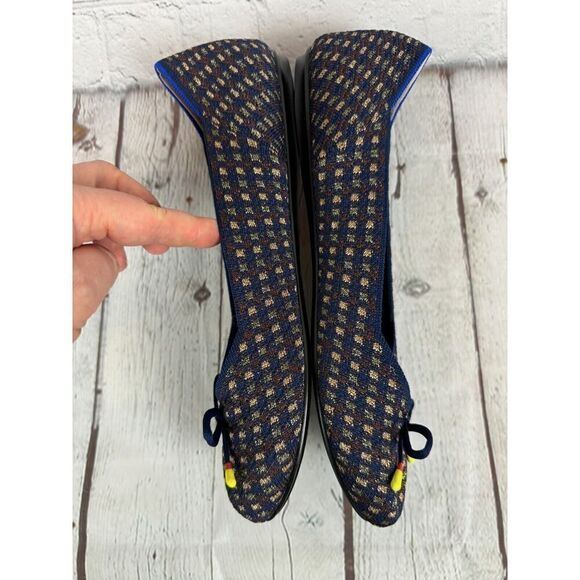 NEW! ROTHY'S blue brown gold check bow flat ballerina shoes 10 - Picture 4 of 10
